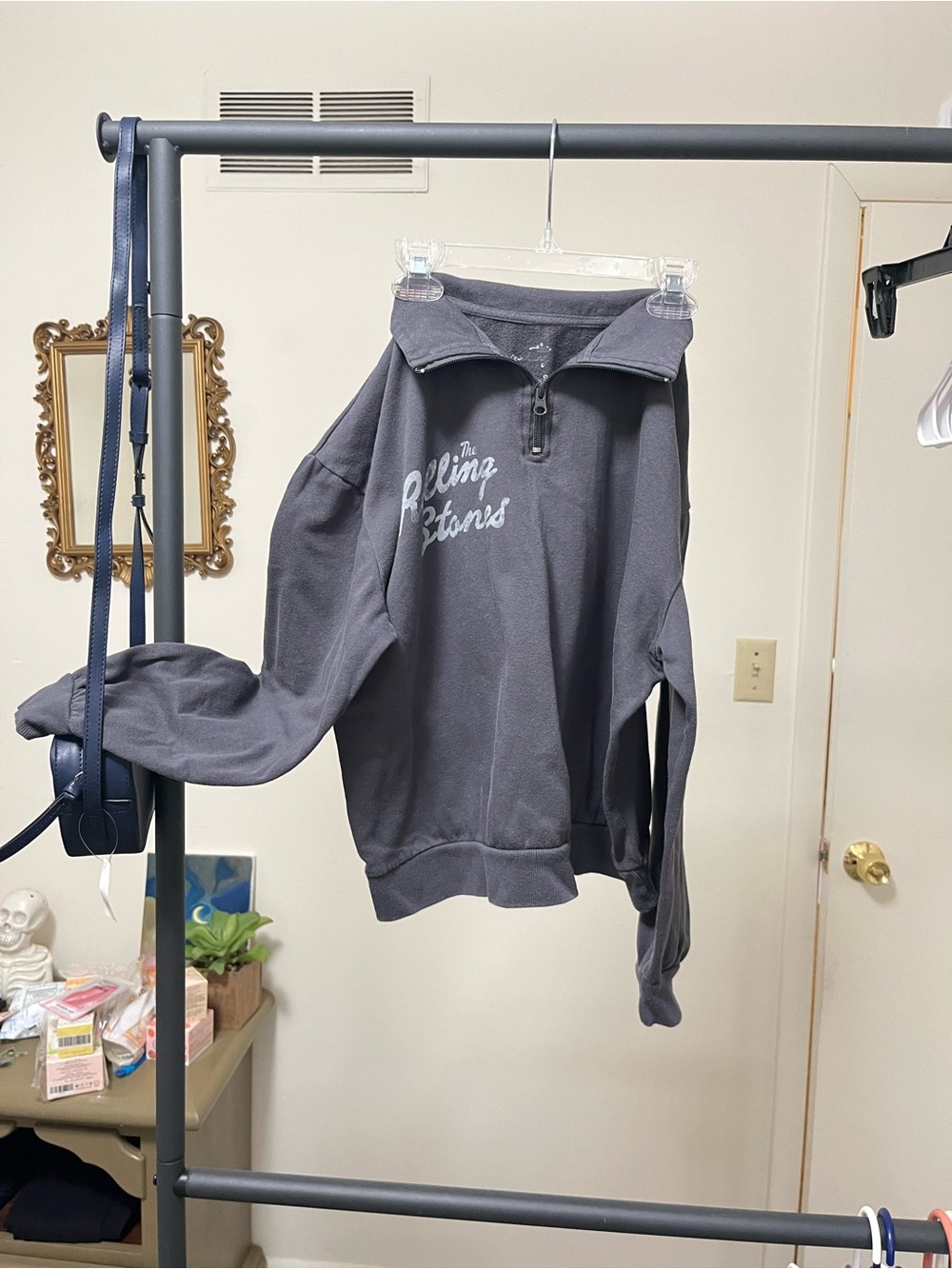 the Rolling Stones Charcoal Gray Half-Zip Pullover Sweatshirt